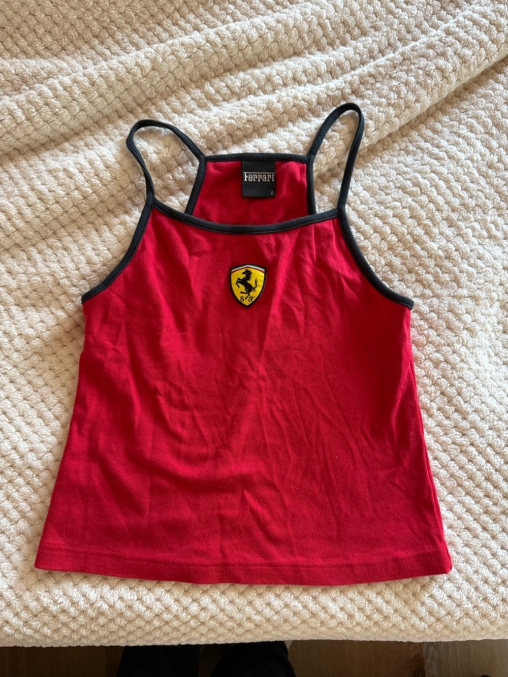 Vintage Ferrari Red & Black Trim Tank with Shield Patch